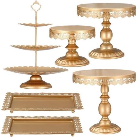 Presentoir a Gateau Support Gâteaux Cristal Rond Affichage Porte-Dessert Décor de Fête Mariage Cake Stand Classique (6pcs, Doré) (1/4)