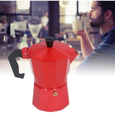 Q123648 150ML 3 tasses en aluminium cafetière percolateur cafetière italienne ménage Moka théière (rouge) (1/4)