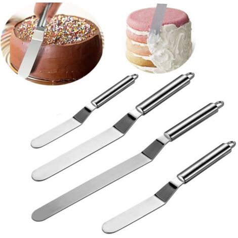 Spatule Coudee 4PCS Crème Grattoir Spatule Gateau Spatule Coudée Cake Couteau Cuisine Allongee Professionnelle en Inox à Pâtisserie