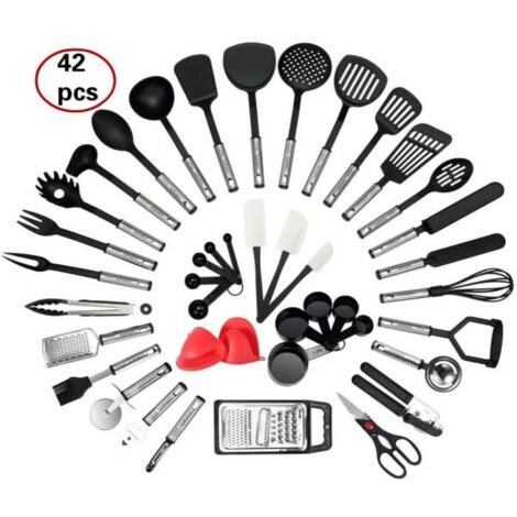 42 Pièces Kit Ustensiles De Cuisine En Acier Inoxydable, Set D\'Ustensiles De Cusine En Silicone, Lot D\'Accessoires Cuisine (1/4)