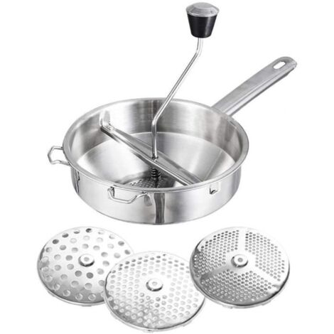 Moulin À Pommes De Terre Rotatif Et Purée en Acier Inoxydable avec 3 Disques De Broyage Perforés, Idéal pour Faire De La Purée Ou (1/4)