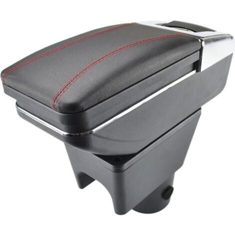Accoudoir De Console Centrale En Cuir Noir avec couvercle glissé Spécifique pour Renault Duster I 2010-2015(avec coutures rouges) (1/4)