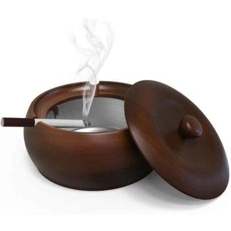 Cendrier En Bois Avec Couvercle Cendrier D\'extérieur Avec Doublure Amovible En Acier Inoxydable Pour Le Jardin, La Terrasse - Noir (1/4)