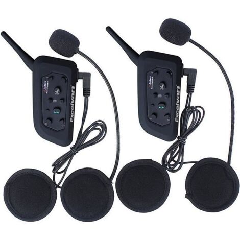 Excelvan V6 Interphone Moto Bluetooth Lot de 2 Intercom Haut-parleurs Talkie-walkie sans Fil Communication Casque 6 Riders Noir