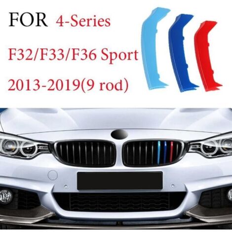 3x M-Couleur Clips Boucles Bande Décoration Kidney Calandre Decoration Grille Pour BMW 4 Series F32 F33 F36 Sport 2013-2019 (9 Rod)