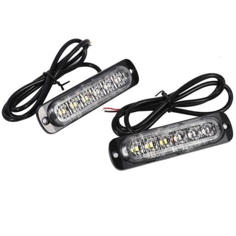 Qiilu Lampe clignotante de danger 2pcs 12V 6 LED Feux Stroboscopique d\'Avertissement d\'Urgence de Camion Voiture Ambre+Blanc (1/3)