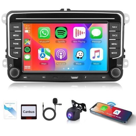 Hikity 4G + 64G 7pouces Android 15 Autoradio pour VW Golf 5 6 Touran Polo avce CarPlay sans fil Android Auto GPS Caméra de recul