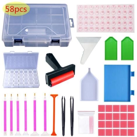 Accessoires De Diamond Painting, 58 Pcs Accessoires De Diamond Painting, Outil De Diamant Painting, Outils De Peinture Diamant (1/4)