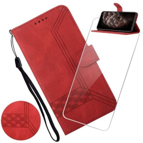 Coque Pour Samsung Galaxy A12-M12-F12 6.5\" Etui rouge Housse Téléphone Style dépoli rétro Cuir étui à rabat Magnétique +Verre (1/4)