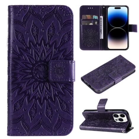 Housse téléphone Apple iPhone 14 Pro 6.1\" -[Violet] Motif de Fleurs de soleil - Couvercle arrière avec fente carte KSOWEE (1/4)