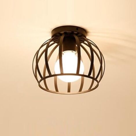 Plafonnier Industrielle Retro En MéTal Cage Fer Noir, Suspension Luminaire Pour Salon Chambre Café Bar Restaurent Salle à Manger(Ne (1/4)