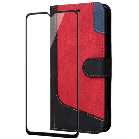 Verre trempé+Housse pour Honor 200 Lite 6.7\" Etui Portefeuille, Coque Multifonction, Fermeture Magnétique (Rouge et Noir) 3SPJ (1/5)