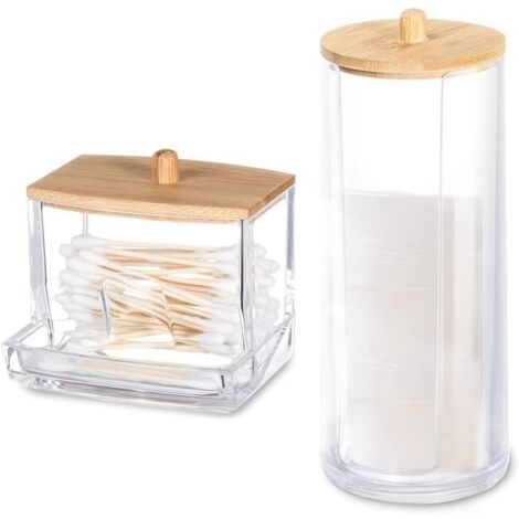 2 pcs Distributeur de Coton à Démaquiller Cotons Tiges en Acrylique Organisateur Boîte de rangement cosmétique pour les cotons et (1/4)