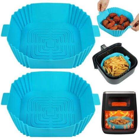 Doublure en silicone pour friteuse à air - ZEMINPEOEL - Lot de 2 - 16,5 cm - Bleu - Résistante à la chaleur (1/5)
