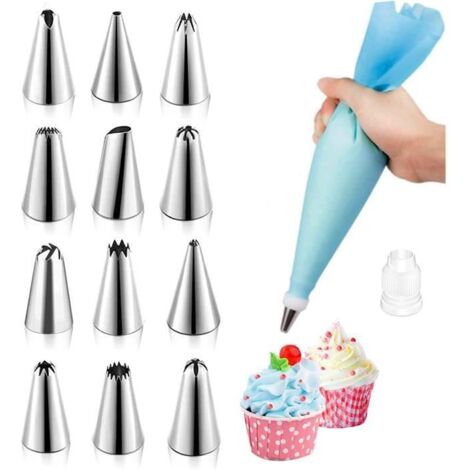 Poches a Douille Ensemble, 12 Douilles Patisserie, Poches à Douille Silicone Réutilisables, Adaptateur, DIY Poche Douille Pati[28] (1/4)