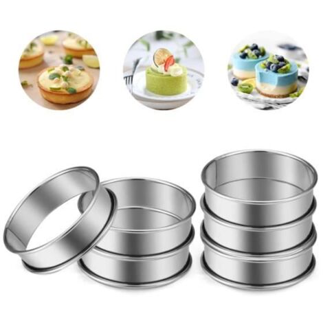 6Pcs Cercle Patisserie, 8CM Cercle Tartelette Round Muffin Rings AntiadhéSifs Moules Ronds Cuisson pour Desserts Biscuits - fy