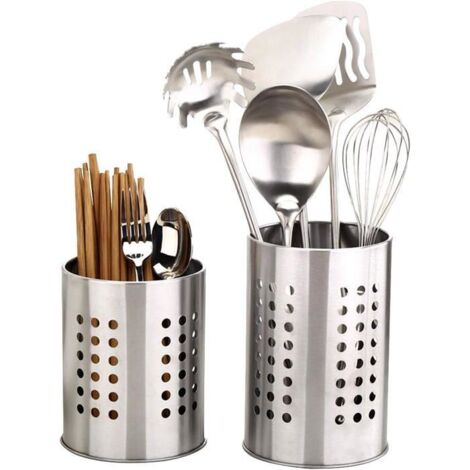 Lot de 2 supports d\'ustensiles de cuisine en acier inoxydable antirouille pour organiser les tiroirs et les comptoirs (aucun autre (1/5)
