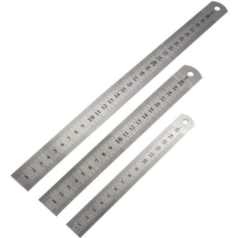 3 PCS Règle Graduée Droites en Métal Couture Double Faces Règle Ecolier Dessin Tailleur Instrument de Mesure 15 / 20 / 30 cm