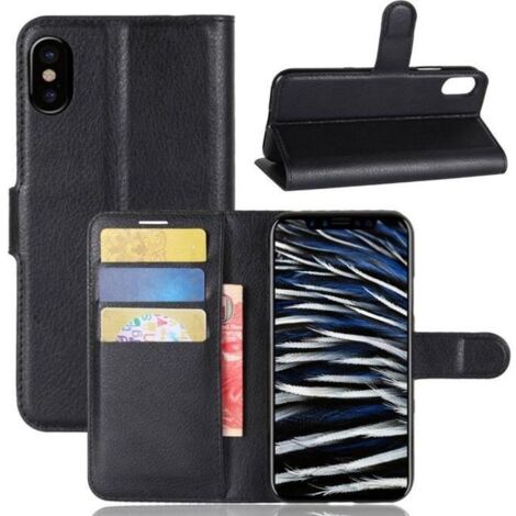 iPhone X Coque Housse Etui PU Cuir Portefeuille avec Support Antichoc Case iPhone X (5.8\") - Noir (1/4)