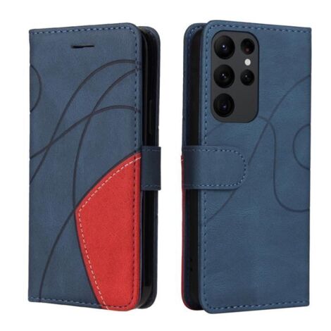 Coque pour Samsung Galaxy S23 Ultra 6.8\",Case PU Cuir Portefeuille Housse et Magnétique Flip Pochette Étui à Rabat (Bleu et rouge)