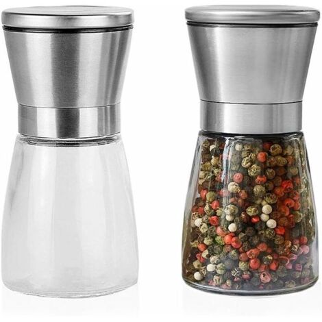 2 Pices Moulin Poivre en Acier Inoxydable Manuel avec Meuleuse Rglable Corps en Verre couleurs multiples YYV (1/4)