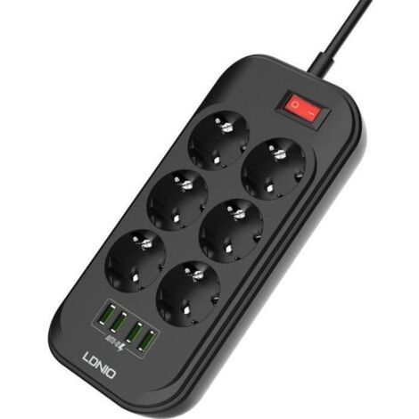 Multiprise USB, NetBoat Multiprise Parasurtenseur 6 Prises Outlet + 4 Ports USB, Parasurtenseurs/parafoudre,Cordon 2 mètre (1/4)