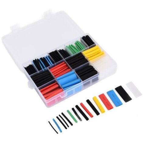 Kit de tubes thermorétractables - Fdit - 580 pièces - Polyoléfine - Plusieurs couleurs - Boîte de rangement (1/4)