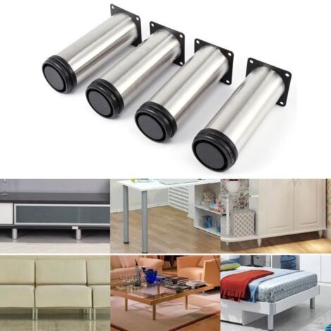 4x Pied de meuble réglable acier inoxydable rond diamètre 5cm Hauteur 150mm (1/4)