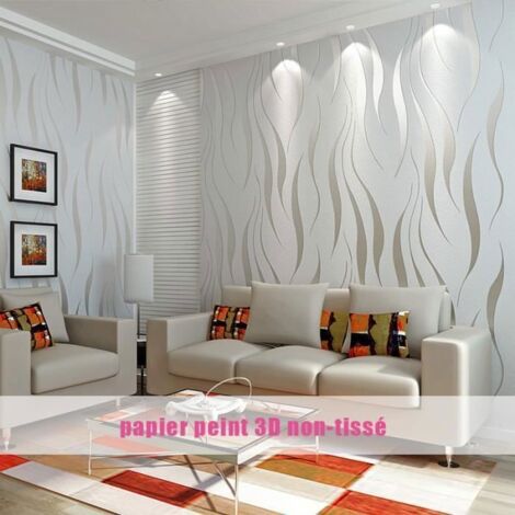 MTEVOTX Rouleau de papier peint non-tissé en relief moderne et minimaliste - motif de plantes aquatiques en 3D - 0.53 m x 9.5 m (1/4)