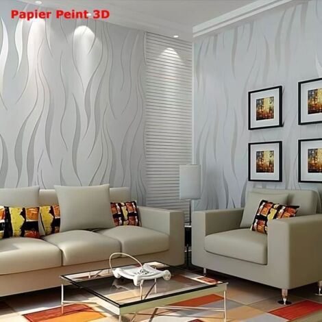 MTEVOTX 9,5 M Papier Peint 3D Intissé Moderne Minimaliste Courbes Brillance pour le salon, la chambre à coucher, argenté et gris (1/4)