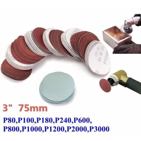 TEMPSA 100Pcs Papier de Verre Ponçage Polissage Disque Abrasif 75mm (1/4)
