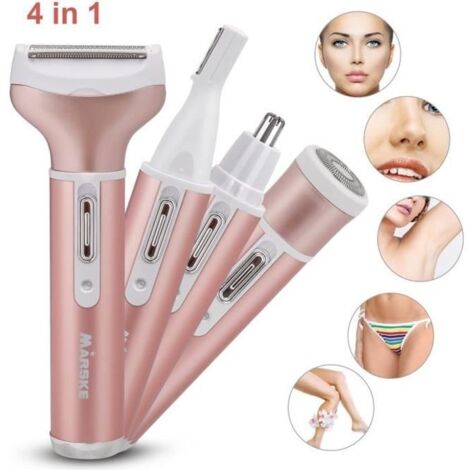 Rasoir Electrique Femme,4 en 1 Kit de la Epilation USB de Rechargeable Impermeable,Tondeuse Bikini,Maillot,Visage,Sourcils,Nez (1/4)