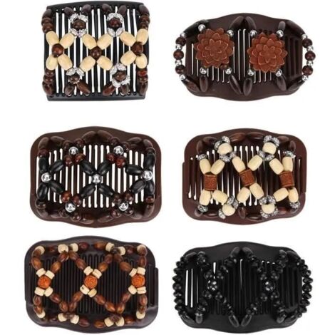 FS4511 6 Pcs Peignes de Cheveux Perles Élastiques Magiques Peignes de Cheveux Extensible Double Clips Pinces à Cheveux Accessoires (1/4)