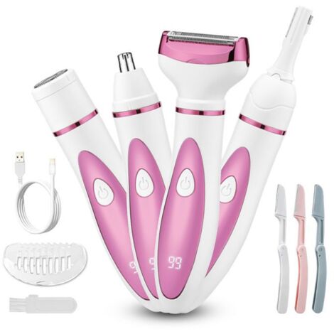 Rasoir Electrique Femme - 4 en 1 Indolore Corps Tondeuse Pour Bikini, Visage, Sourcils, Nez, Aisselles - USB Rechargeable (1/5)