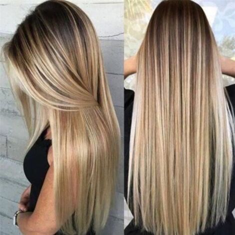 CT Femmes Ombre Blonde Perruque Cheveux Long Lisses Synthétiques Cosplay Hair Wig