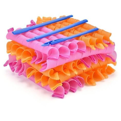 40PCS Bigoudis Manuels Rouleau De Cheveux Magique en Plastique avec Outils de Coiffage pour Femme 55Cm Rose Foncé et orange (1/5)