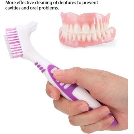 2 PC Brosse De Nettoyage Pour Dentier Nettoyeur De Prothèses Avec Des Soies Multicouches Et PoignéE Ergonomique