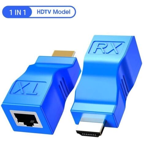 Câble Audio Vidéo Extendeur Hdmi 1080P Vers Rj45 Cat5E-6 Réseau Lan Ethernet Txrx Adaptateur Répéteur 30M Bleu Bleu (1/4)