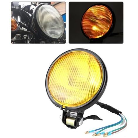 Phare de style rétro vintage moto universelle phare accessoire de modification de un travail exquis(coque noire. verre jaune) (1/4)