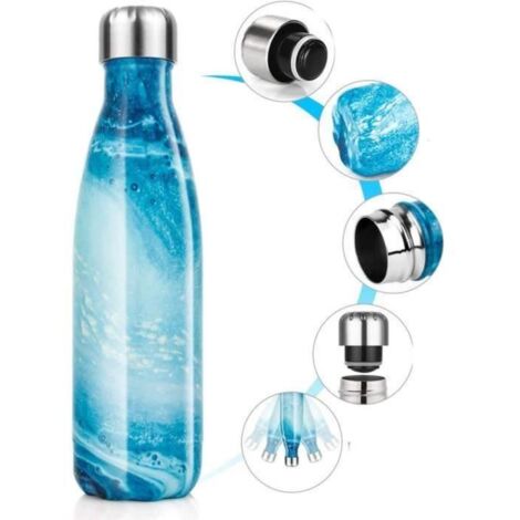 Bouteille d\'eau en Acier Inoxydable Isotherme, Gourde Inox Réutilisable sans BPA isolé à Double Paroi Gourde Isotherme 500ml