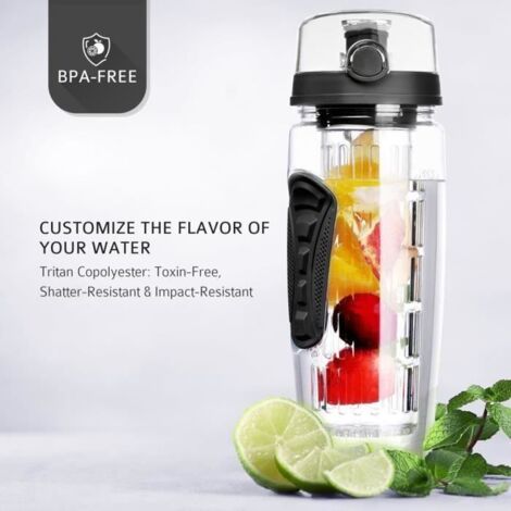 Bouteille à infusion de fruits et set de perfusion long - 1 litre - noir (1/4)