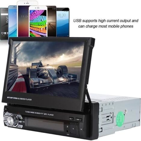 Stéréo de voiture simple Din 7 pouces HD écran tactile rétractable AUX Bluetooth MP5 lecteur autoradio vidéo de AUTORADIO HAN6 (1/4)