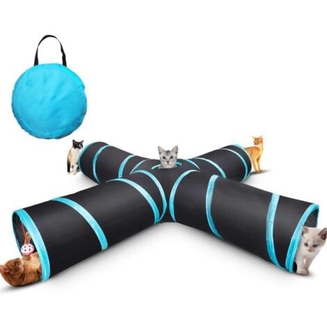 Jouet Pour Chat, Tunnel pour Chat avec 4 Canaux pliables, Myguru Chat Tunnel , Chat Accessoire Tunnel Pliable avec 2 Boules,avec Sac