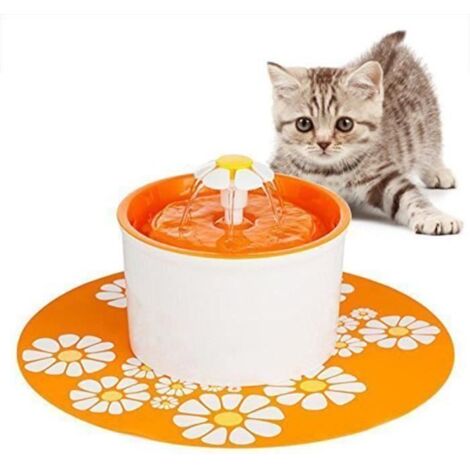 Fontaine à Eau Pour Chat Chien Fleur avec Filtre 1,6L Bol Distributeur D\'Eau Silencieuse Hygiénique Pour Chat Chien Oiseaux - Orange (1/4)