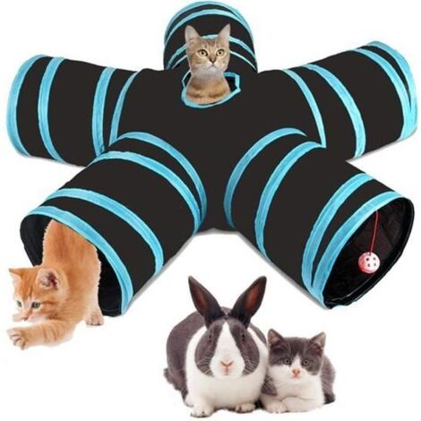Tunnel pour Chat - Jouet Pour Chat - 5 Canaux Pliables - Bleu - Durable - Confortable - Intérieur (1/4)