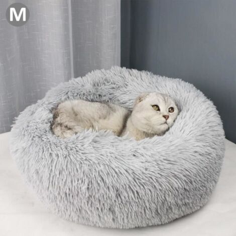 Rond en Peluche pour Animal Domestique Nest Deep Sleep Pet Matelas épais Chaud Chien Chat Chaton Lit Litière 60cm Gris Clair (1/4)