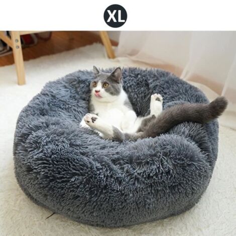 Rond en Peluche pour Animal Domestique Nest Deep Sleep Pet Matelas épais Chaud Chien Chat Chaton Lit Litière 80cm Gris Foncé (1/4)