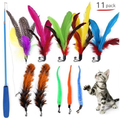 Sharp Jouet à Plumes pour Chats, Interactif Rétractable Canne a Peche Jouet avec 11 Recharges pour Chats et Chatons (1/4)