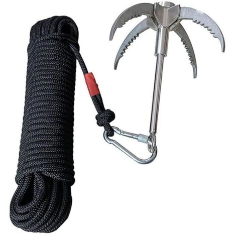 Grappin Crochet Griffe,400kg Multifonctionnel Pliable Grappin Gravity Crochet avec Corde de 20m,Grappling Hook Escalade Griffe