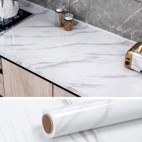 Papier Peint - OUTAD - Marbre Blanc - 60cm x 500cm - Vinyle Adhésif - Intérieur Durable (1/4)